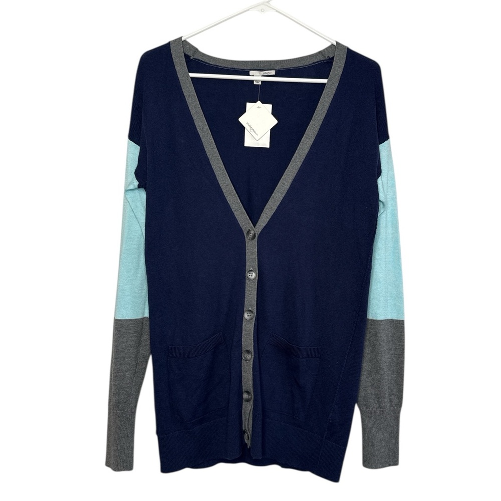 Halogen Women's Colorblock Blue & Black Button Cardigan Sweater NWT Small
